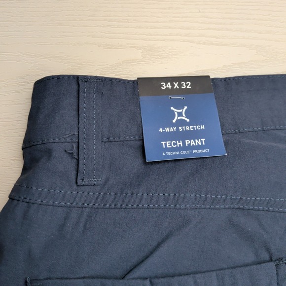 Kenneth Cole NEW Tech Pants Mens 34x32 4 Way Stretch Slim Fit Navy Blue Nylon - Picture 6 of 14